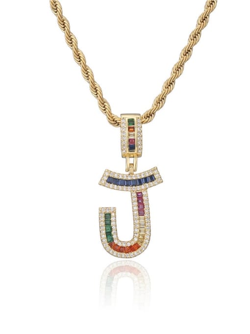 J Brass Cubic Zirconia  Vintage Letter Pendant Necklace