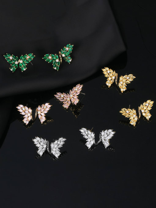 OUOU Brass Cubic Zirconia Butterfly Luxury Cluster Earring 0