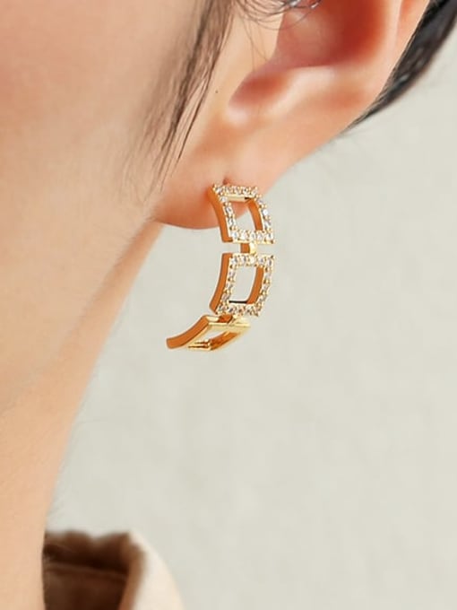 Five Color Brass Cubic Zirconia Geometric Minimalist Stud Earring 1