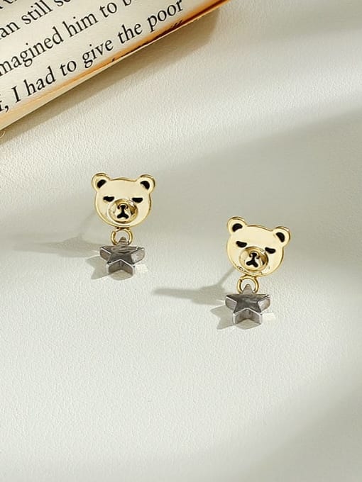 14K  gold Copper Minimalist  Cute bear Stud Trend Korean Fashion Earring