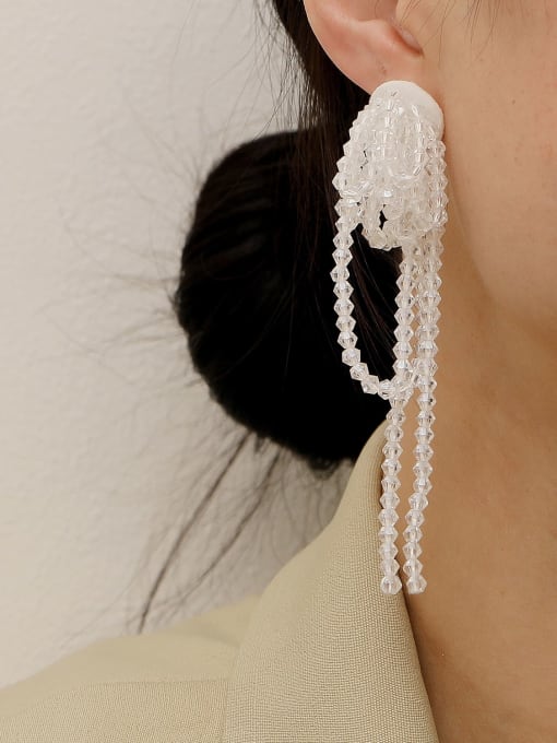 HYACINTH Brass Long Imitation  Crystal Flower Minimalist Drop Trend Korean Fashion Earring 1