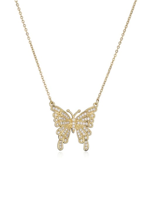 21192 Brass Cubic Zirconia Vintage Butterfly  Pendant Necklace
