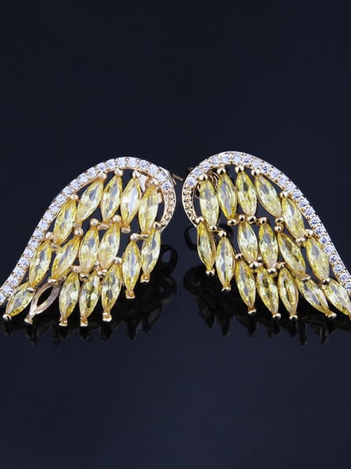 GOLD PLATED YELLOW zirconium Brass Cubic Zirconia Wing Luxury Stud Earring