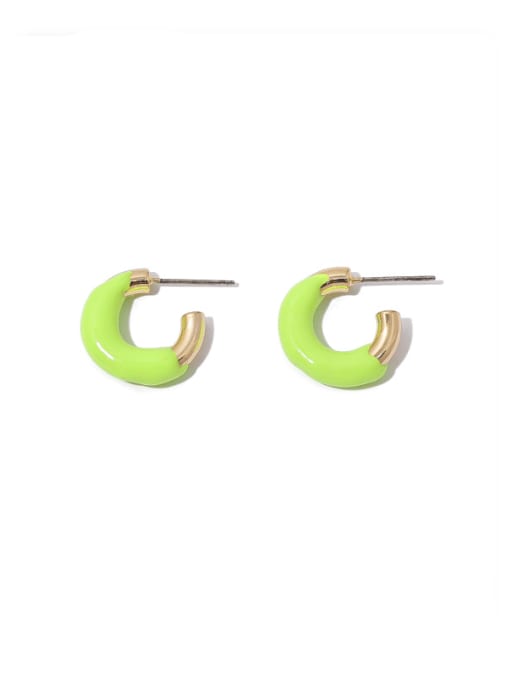 Fluorescent green Brass Enamel Geometric Minimalist Stud Earring