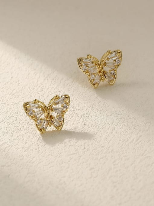HYACINTH Brass Cubic Zirconia Butterfly Vintage Stud Trend Korean Fashion Earring 0