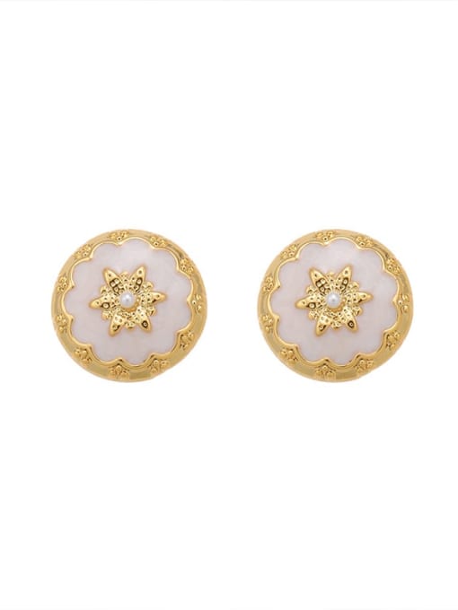 Gold Brass Enamel Flower Vintage Stud Earring