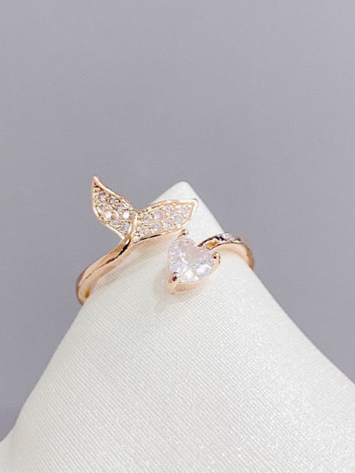 Rose gold J047 Brass Cubic Zirconia Heart Dainty Band Ring