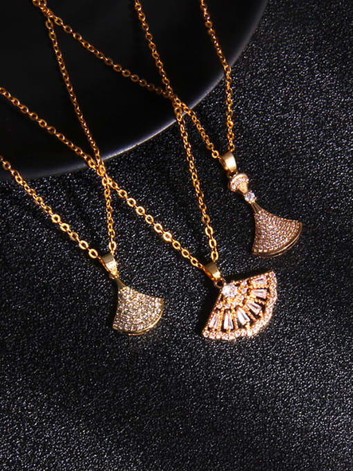 AOG Copper Cubic Zirconia Key Trend Fan Pendant Necklace 1
