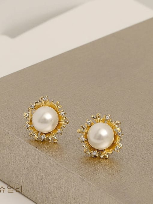 14k gold Brass Imitation Pearl Geometric Vintage Stud Trend Korean Fashion Earring