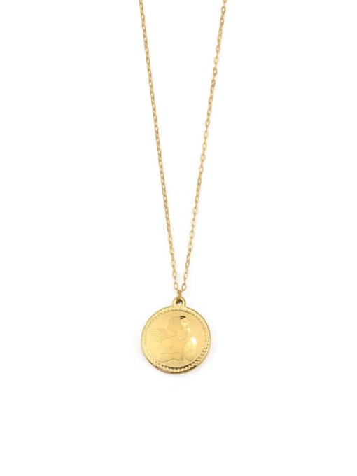 golden Brass Round Vintage Round portrait coin Pendant Necklace