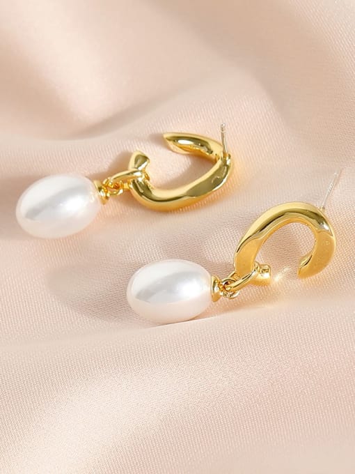 18K Gold Brass Imitation Pearl Geometric Minimalist Drop Earring