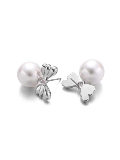 TINGS Brass Imitation Pearl Wing Trend Stud Earring 3