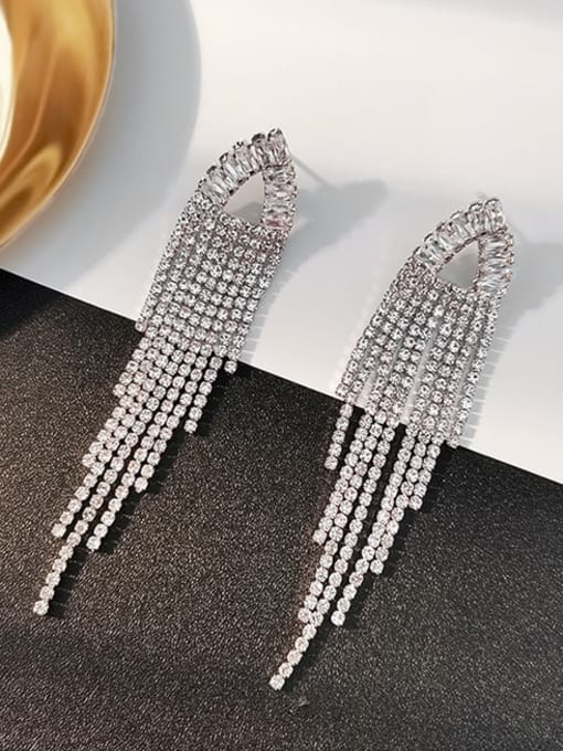 HYACINTH Copper Cubic Zirconia Tassel Luxury Threader Trend Korean Fashion Earring 2