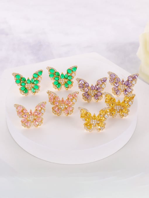 OUOU Brass Cubic Zirconia Butterfly Luxury Stud Earring 1