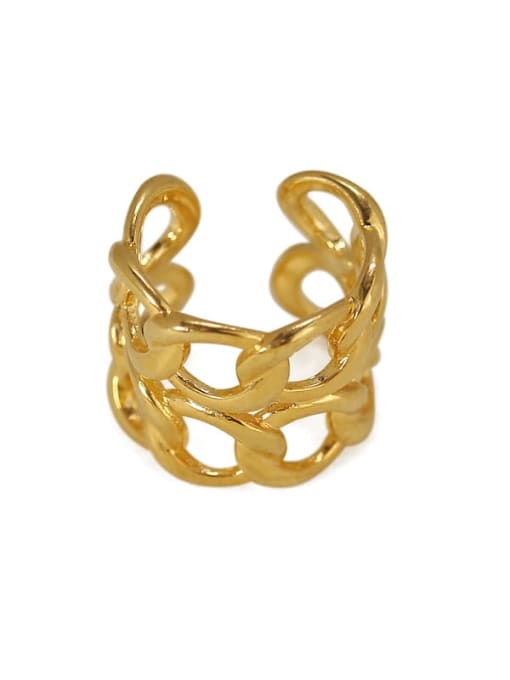 Golden single Brass  Vintage Geometric double-layer hollow chain ear clip  Single