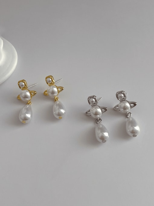 ZRUI Brass Imitation Pearl Water Drop Minimalist Drop Earring 0