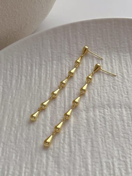 Q96 Gold Brass Water Drop Trend Threader Earring