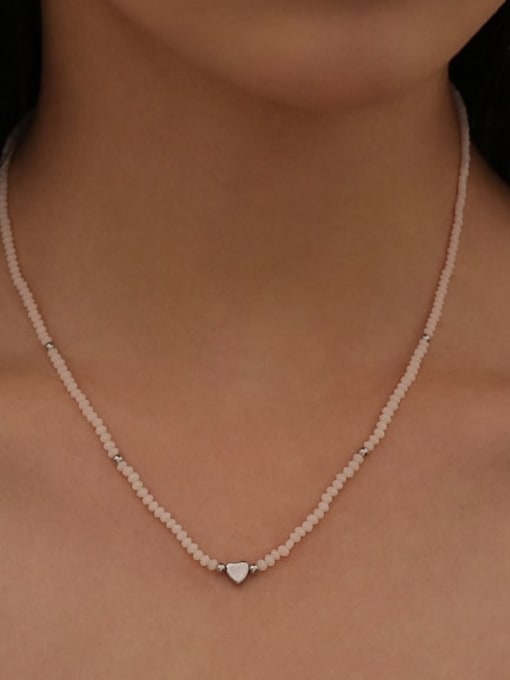 Five Color Titanium Steel Glass beads Heart Minimalist Beaded Necklace 2