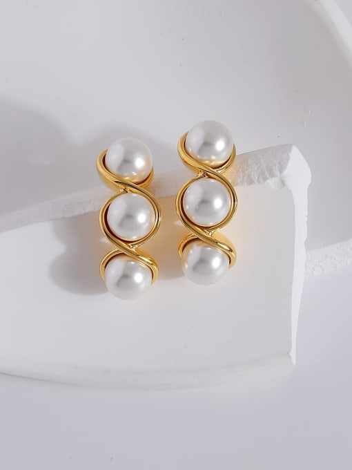 HYACINTH Brass Imitation Pearl Geometric Dainty Stud Earring 1