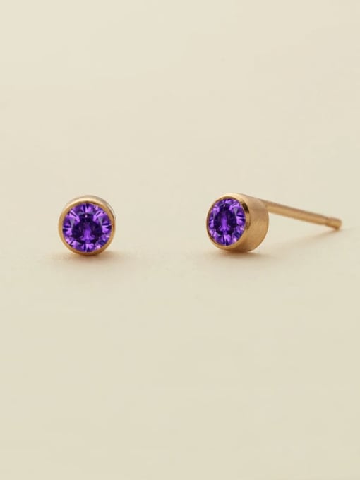 June Purple Gold Stainless steel Birthstone Geometric Minimalist Stud Earring