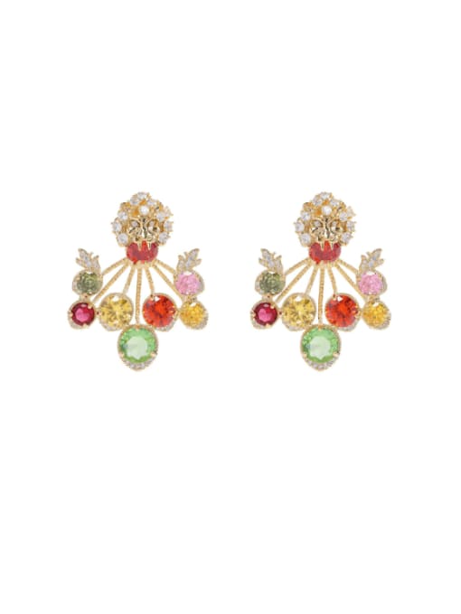 colour Brass Cubic Zirconia Friut Luxury Cluster Earring