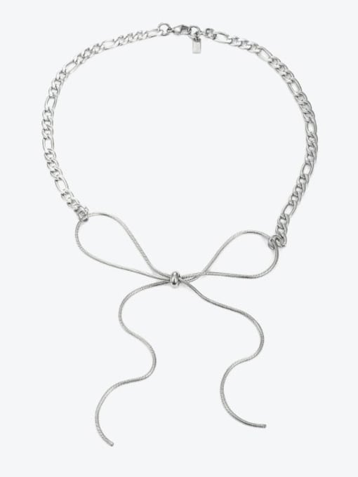 TINGS Titanium Steel Bowknot Tassel Minimalist Necklace 0