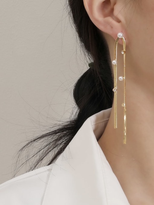 HYACINTH Brass Imitation Pearl Tassel Vintage Threader Earring 1