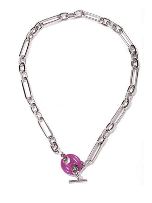 Purple Oil Drop Necklace Brass Enamel Pig Vintage Hollow Chain Necklace