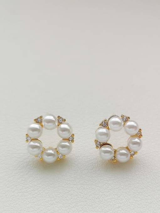 14K gold Copper Imitation Pearl Geometric Dainty Stud Trend Korean Fashion Earring