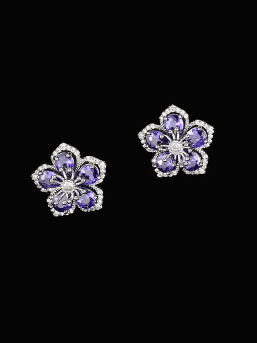 OUOU Brass Cubic Zirconia Flower Luxury Cluster Earring 2