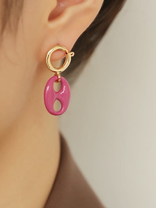 Purple Earrings Brass Enamel Geometric Minimalist Drop Earring
