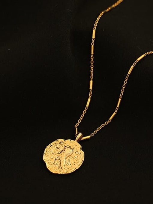 ACCA Brass Round lion Vintage Pendant Necklace 0