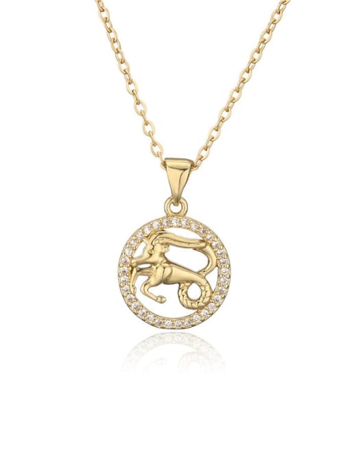Aries Brass Cubic Zirconia  Vintage Constellation Pendant Necklace