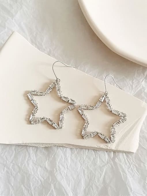 white K Copper Cubic Zirconia Star Minimalist Hook Trend Korean Fashion Earring