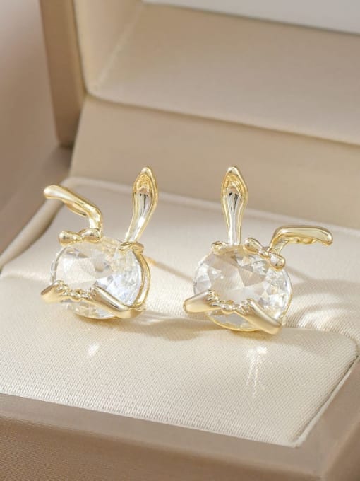 Gold ED66574 Brass Cubic Zirconia Rabbit Dainty Stud Earring