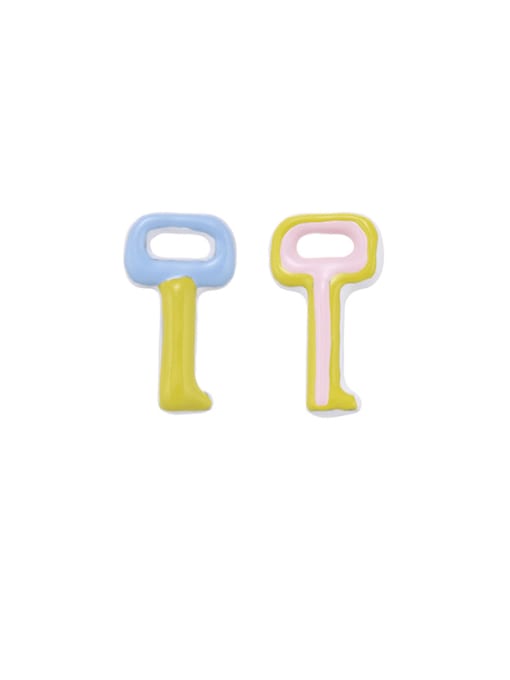 Five Color Brass Multi Color Enamel Key Minimalist Single Earring( Single-Only One) 0