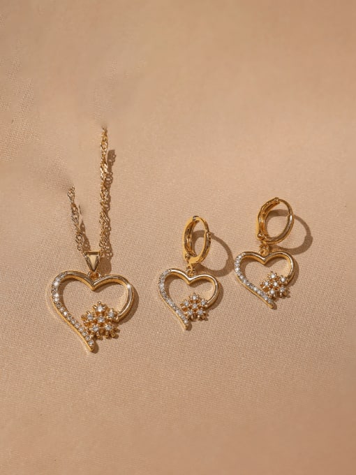 AOG Brass Cubic Zirconia Hip Hop Heart and Necklace Set 0