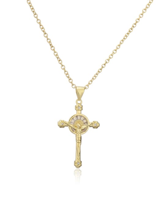21337 Brass Cubic Zirconia Cross Vintage Regligious Necklace