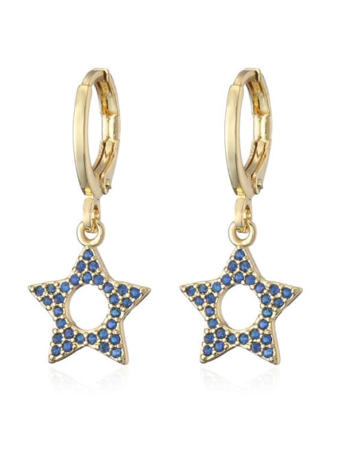 40792 Brass Cubic Zirconia Five-pointed star Vintage Huggie Earring