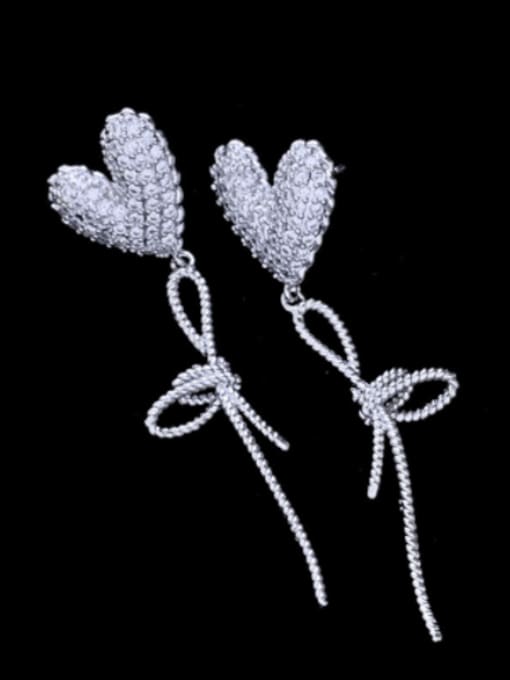 SUUTO Brass Cubic Zirconia Heart Luxury Threader Earring 1