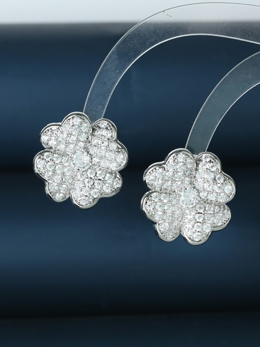 OUOU Brass Cubic Zirconia Flower Luxury Cluster Earring 2