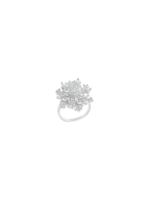 YOUH Brass Cubic Zirconia White Flower Dainty Band Ring 0