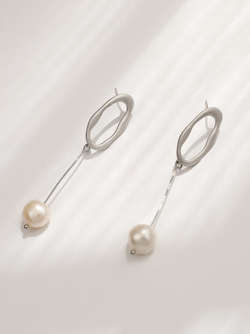 Dumb white K long Brass Imitation Pearl Geometric Minimalist Drop Trend Korean Fashion Earring