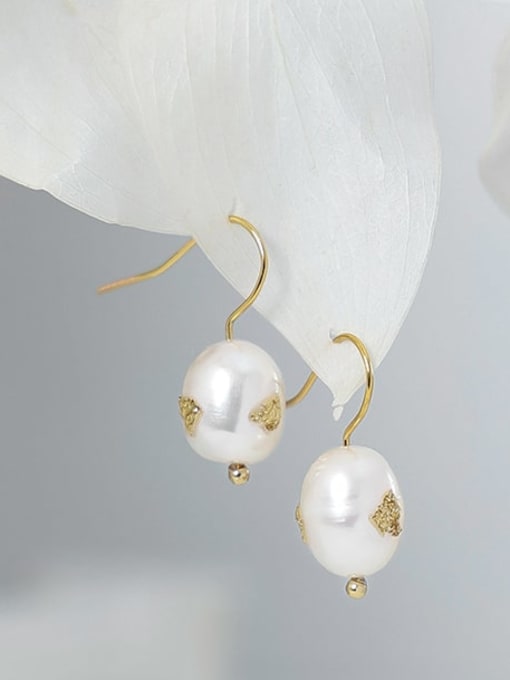 Pearl earrings Brass Freshwater Pearl Irregular Minimalist Hook Earring