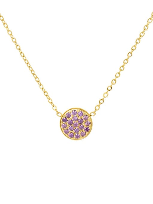 June Purple Gold Stainless steel Cubic Zirconia Round Minimalist Necklace