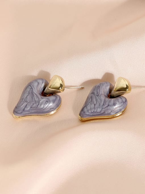 14k Gold light purple Brass Enamel Heart Minimalist Drop Earring