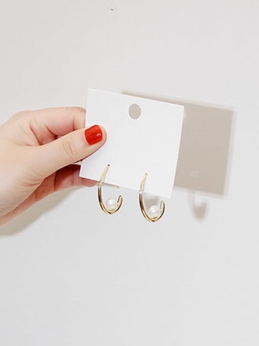 14K  gold Copper Imitation Pearl Geometric Minimalist Hook Trend Korean Fashion Earring