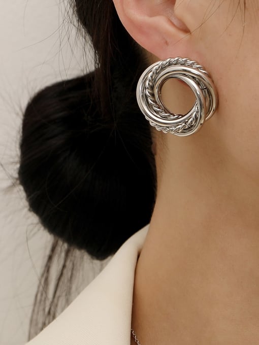 HYACINTH Brass Cubic Zirconia Geometric Vintage Hoop Trend Korean Fashion Earring 1