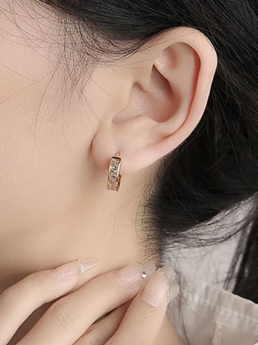 Five Color Brass Cubic Zirconia Geometric Minimalist Huggie Earring 1