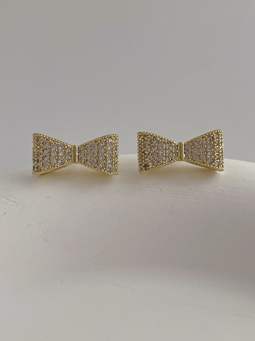 N121 full diamond bow earrings Brass Cubic Zirconia Bowknot Minimalist Stud Earring